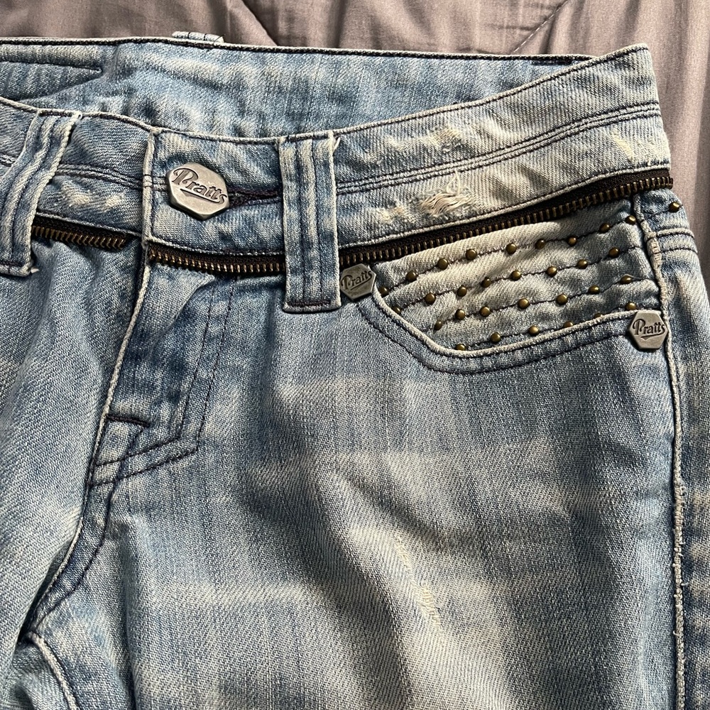Pratts Studded Moto Jeans – Light Wash, 98% cotton